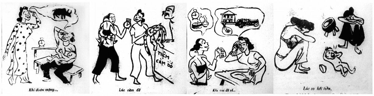 Hình minh họa trên Sài Gòn Mới, xuất bản năm 1950 chỉ trích những ảnh hưởng xã hội tiêu cực của trò chơi này.
